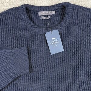 NWT Paul James Mens 3XL Navy Blue 100% Merino Wool Ribbed Crew Neck Sweater